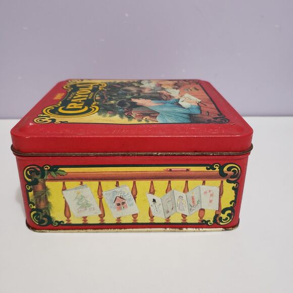 Crayon 1992 Red Metal Tin Container Vintage Farmhouse Country Decor 5.5"×5.5"×3 - Picture 3 of 8